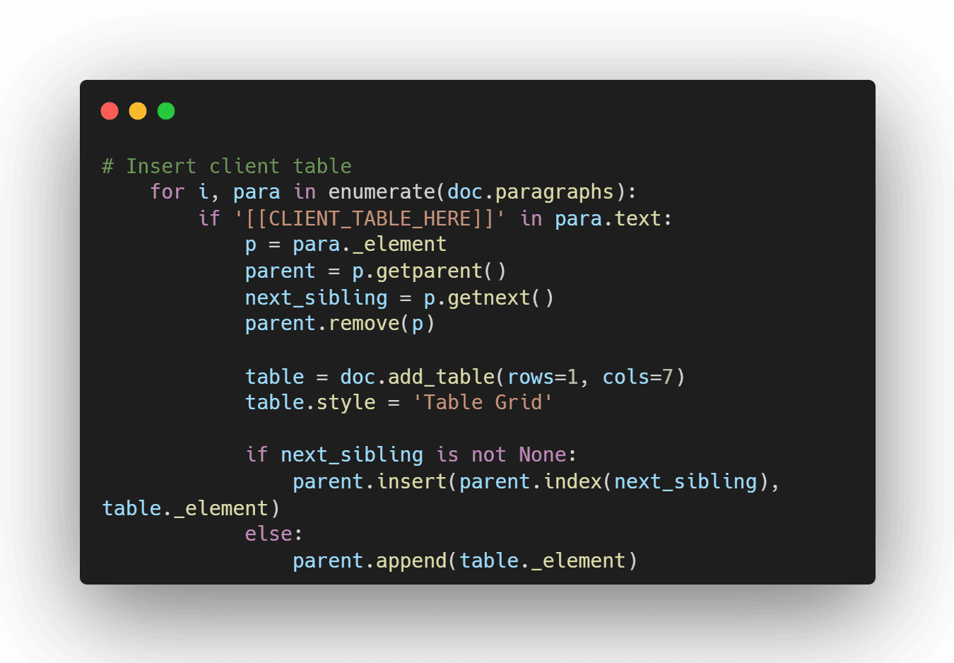 Table creation logic
